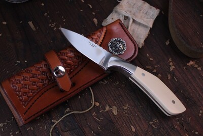 Russ Kommer Custom Semi-Skinner 3&quot; Fixed Blade Knife / Westinghouse Ivory Micarta / Polished RWL-34