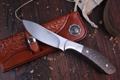 Russ Kommer Custom Skinner 3.5" Fixed Blade Knife / Japanese Hemp Micarta / Polished RWL-34
