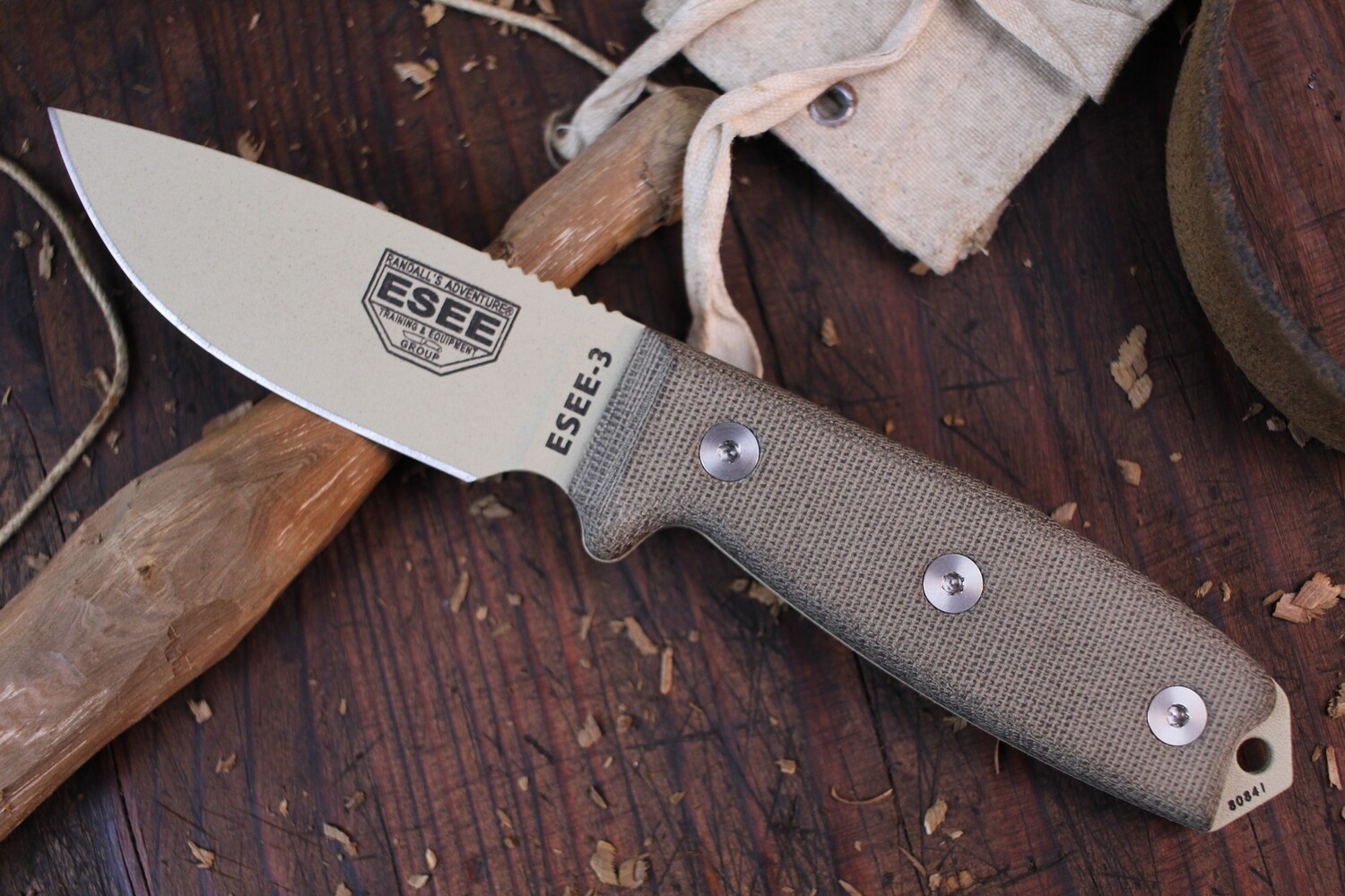 ESEE Model 3 3.88&quot; Fixed Blade Knife / Desert Tan 1095 / OD Micarta ( Pre Owned )