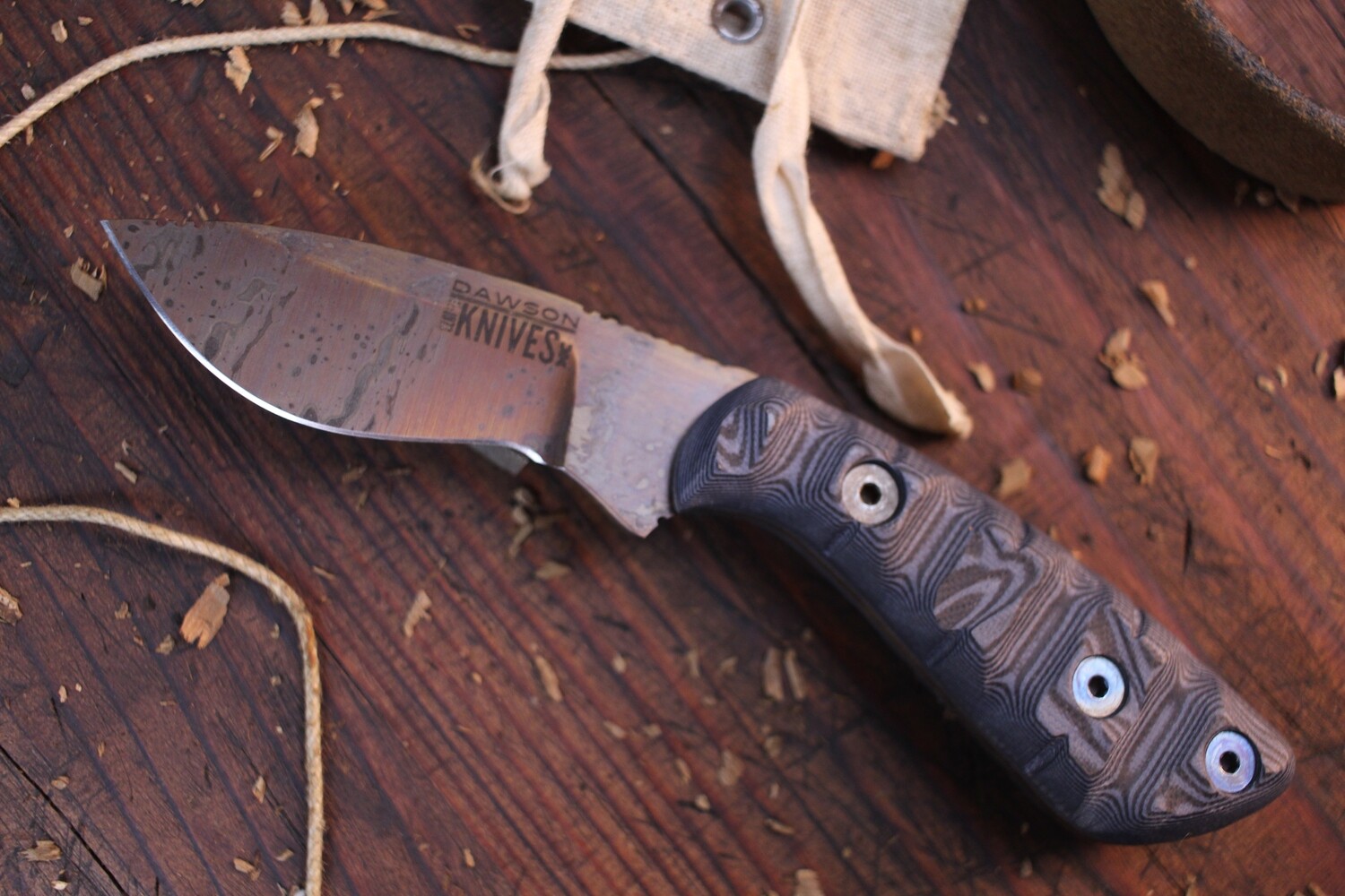 Dawson Knives Pequeno 3.5&quot; Fixed Blade Knife / Pewter &amp; Black G10 / Arizona Copper ( Pre Owned )
