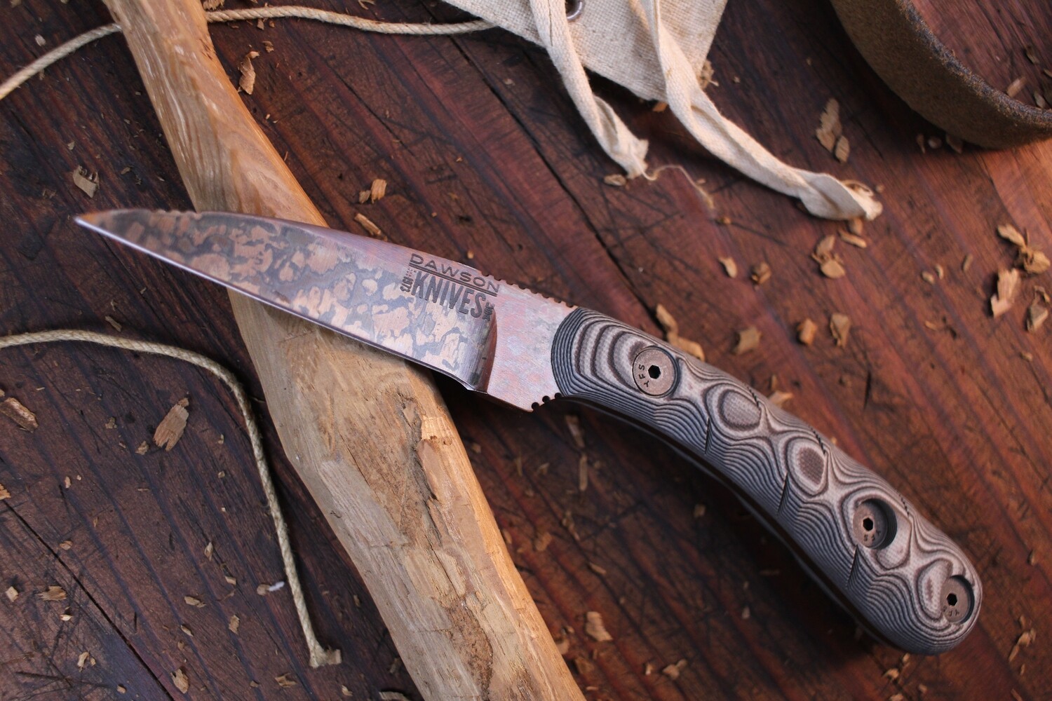 Dawson Knives Fisherman 3.5&quot; Fixed Blade Knife / Black &amp; White G10 / Arizona Copper ( Pre Owned )