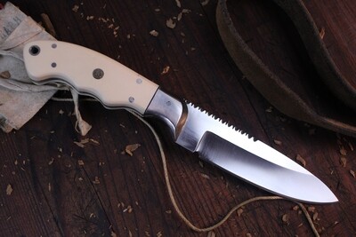 Art Dufour Custom Stabby Sawee 3.75 Fixed Blade / Ivory Micarta / AEB-L