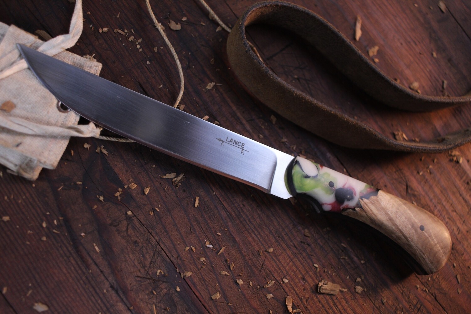 Lucas Lance Every Day Carry 6.25&quot; Long Drop Point Knife / Walnut Burl &amp; Resin  / Satin AEB-L