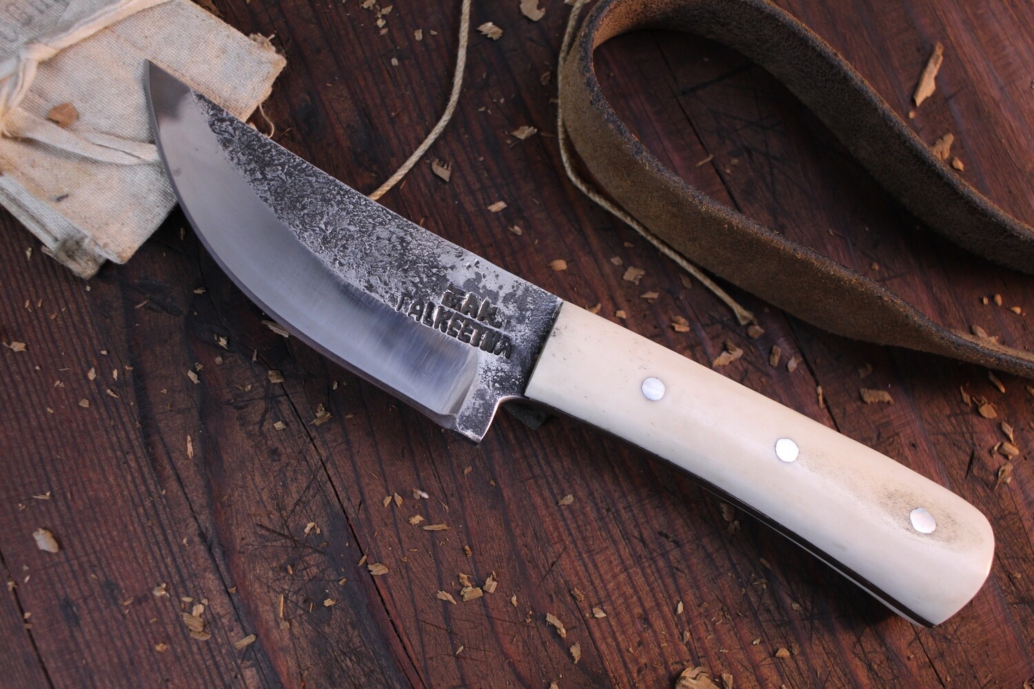 Jeff Owens Custom Trailing Point Hunter 4.5&quot; Fixed Blade / Caribou Antler / 5160 Forge Finish