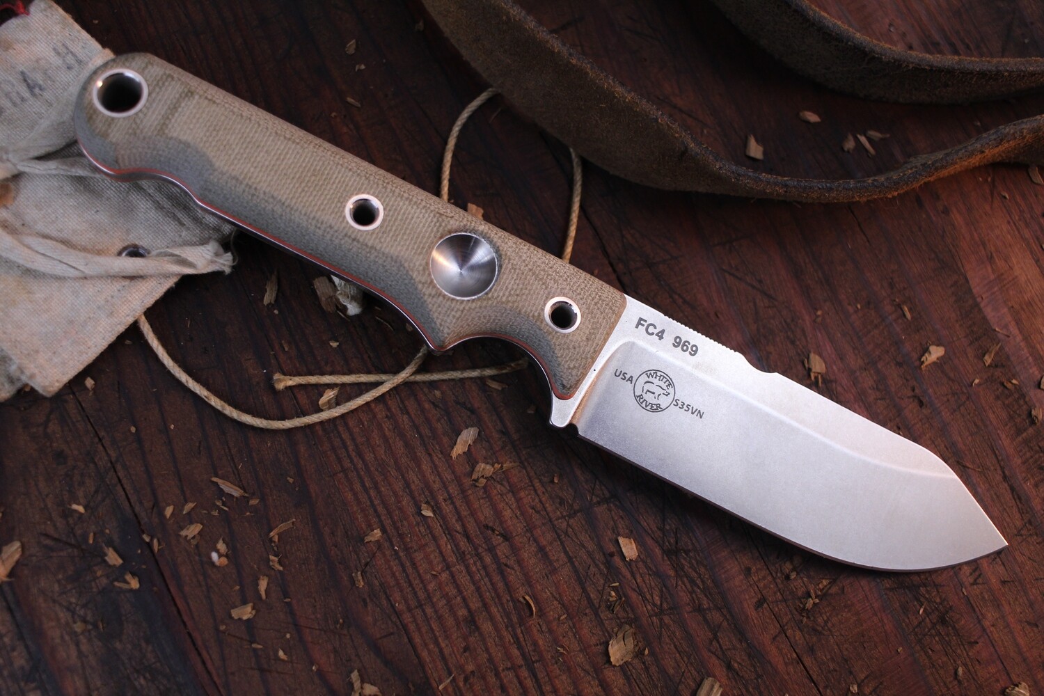 White River Knives FC4 Firecraft 4&quot; Fixed Blade Knife / Green Canvas Micarta / Stonewashed S35VN