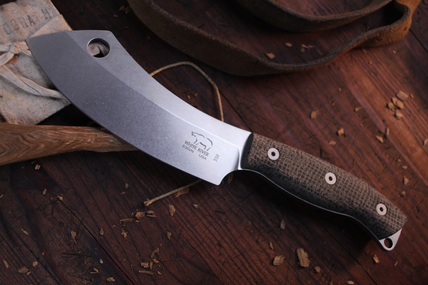 White River Knives 5.5&quot; Camp Cleaver / Black Burlap Micarta / Stonewashed S35VN