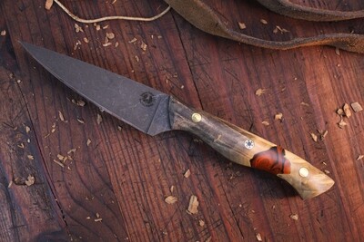 Semper Sharp 4" Pairing Knife / Buckeye Burl & Orange Epoxy / Stonewashed Nitro V