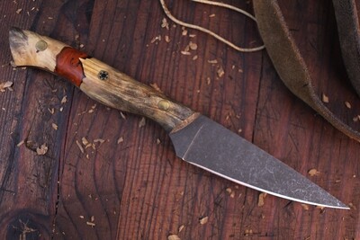 Semper Sharp 4" Pairing Knife / Buckeye Burl &amp; Orange Epoxy / Stonewashed Nitro V