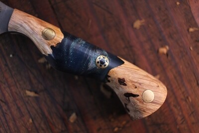 Semper Sharp Honey Badger 3" EDC Fixed Blade / Maple Burl &amp; Luxe Blue Epoxy / Stonewashed Nitro V