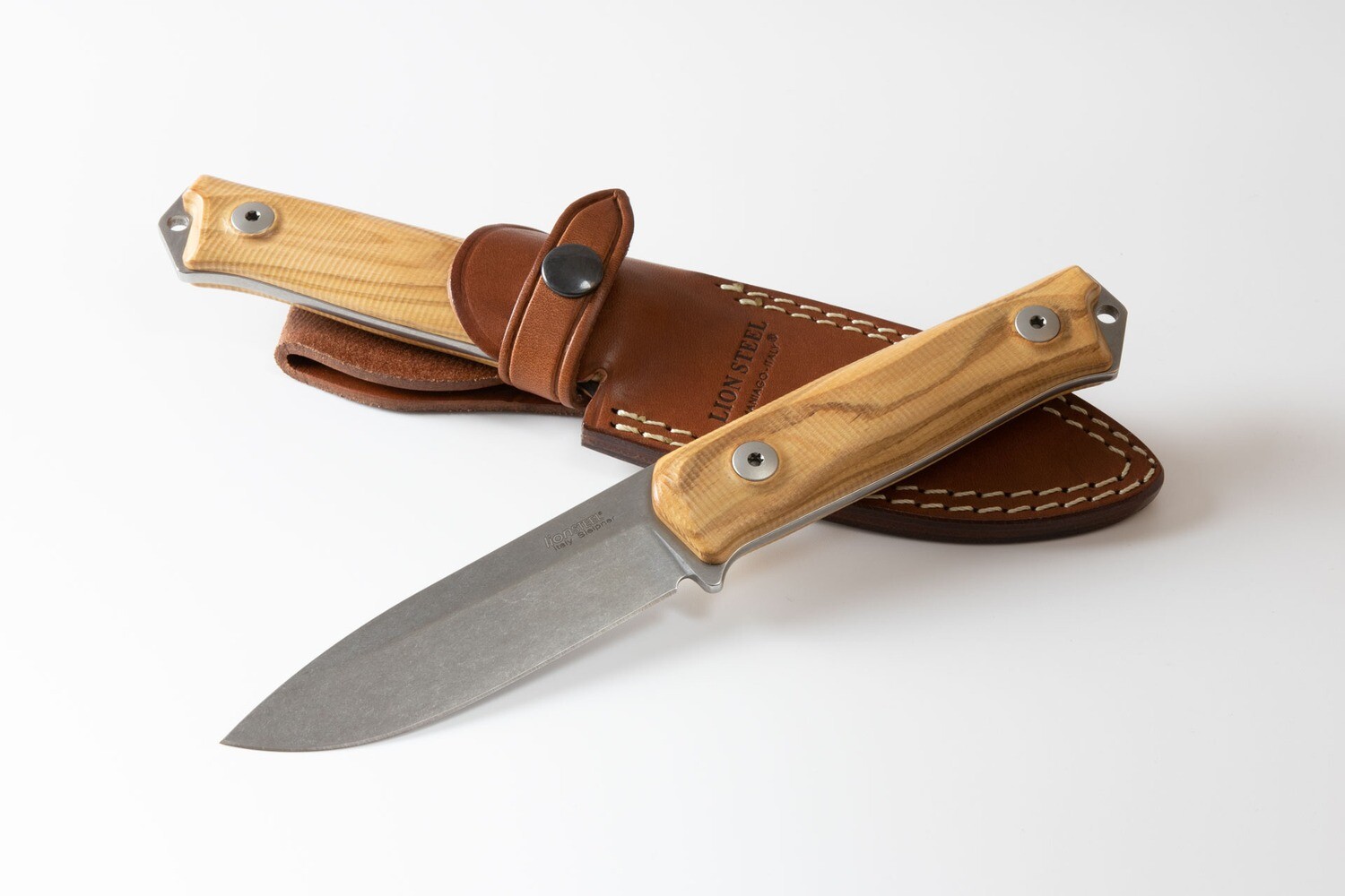 LionSTEEL B41 4&quot; Fixed Blade Knife / Olive Wood / Stonewash Sleipner Steel