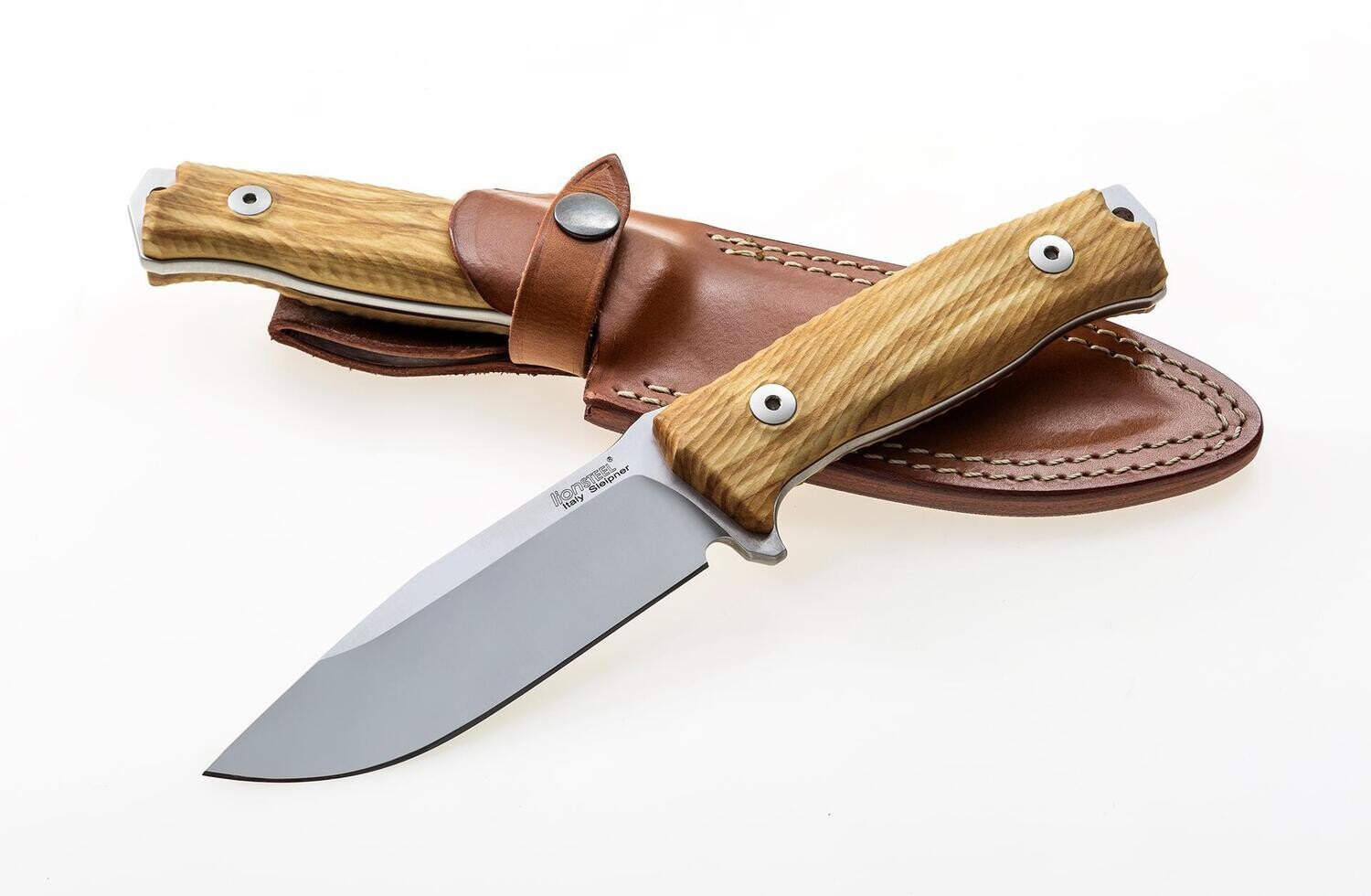 LionSTEEL M5 4.5&quot; Fixed Blade Knife / Olive Wood / Satin Sleipner Steel