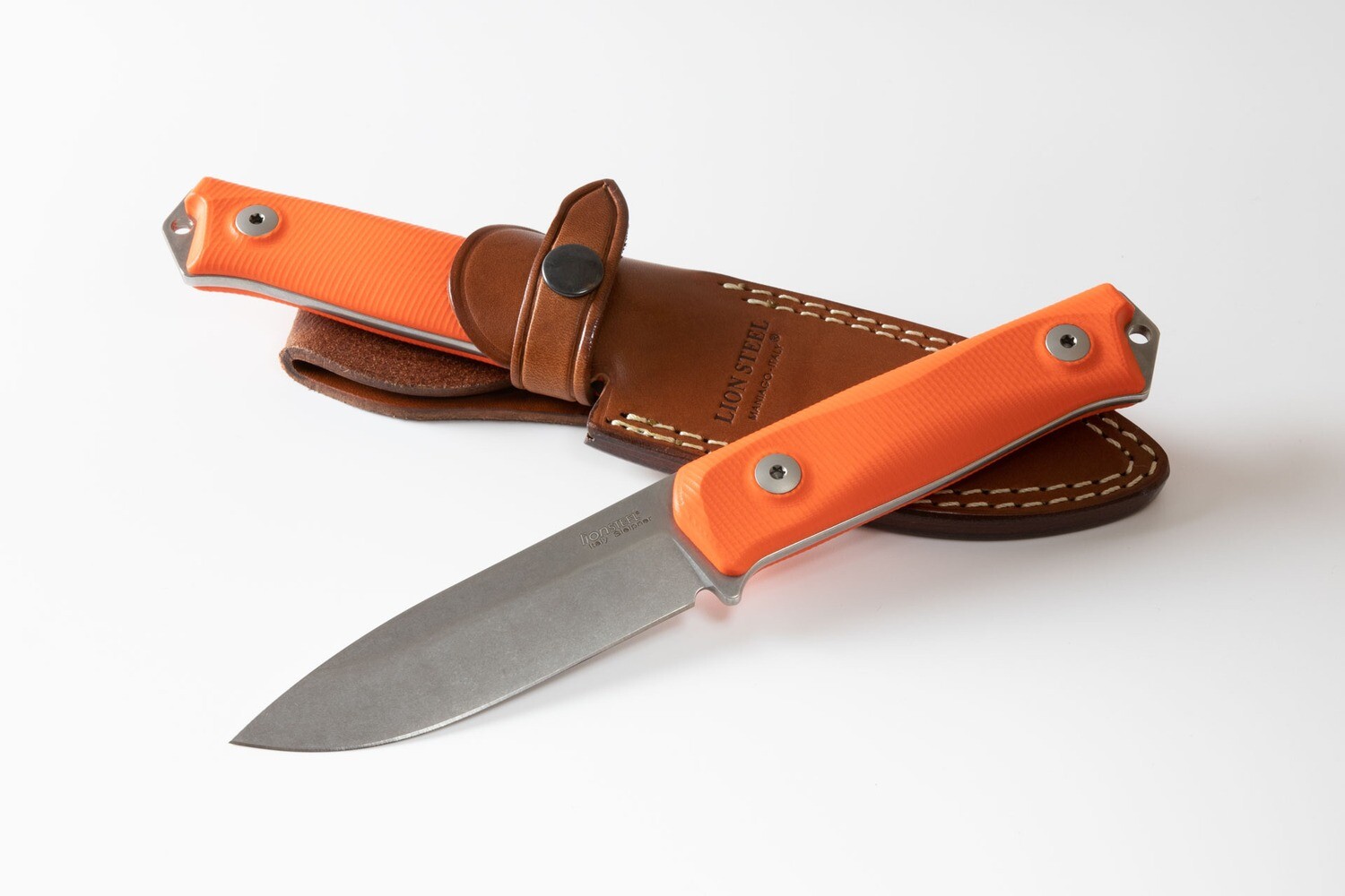 LionSTEEL B41 4&quot; Fixed Blade Knife / Orange G10 / Stonewash Sleipner Steel