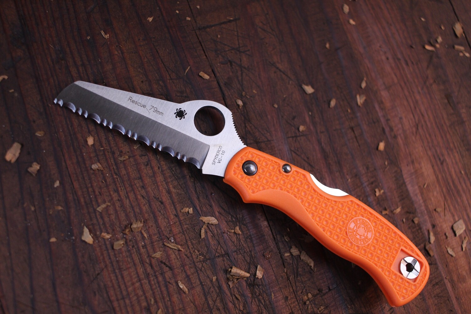 Spyderco Rescue 79 mm 3.125&quot; Lockback Knife / Orange FRN / Satin Serrated