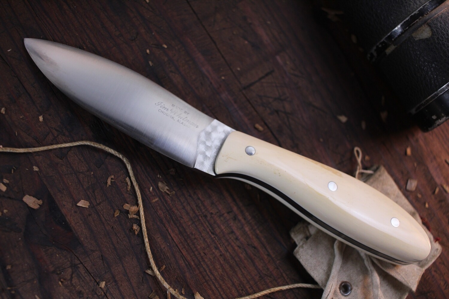 Jim Whitman Drop Point 4&quot; Fixed Blade / Ivory / &quot;Whitman Grind&quot; Satin AEB-L