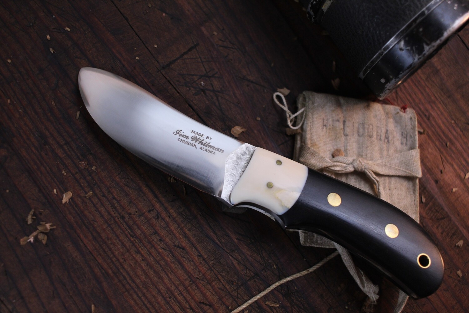 Jim Whitman Skinner 3&quot; Fixed Blade / Ebony &amp; Walrus Ivory / &quot;Whitman Grind&quot; Polished AEB-L