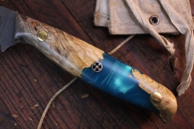Semper Sharp Outdoorsman 3.5" Fixed Blade Knife / Buckeye Burl &amp; Aqua Epoxy / Stonewashed Nitro V