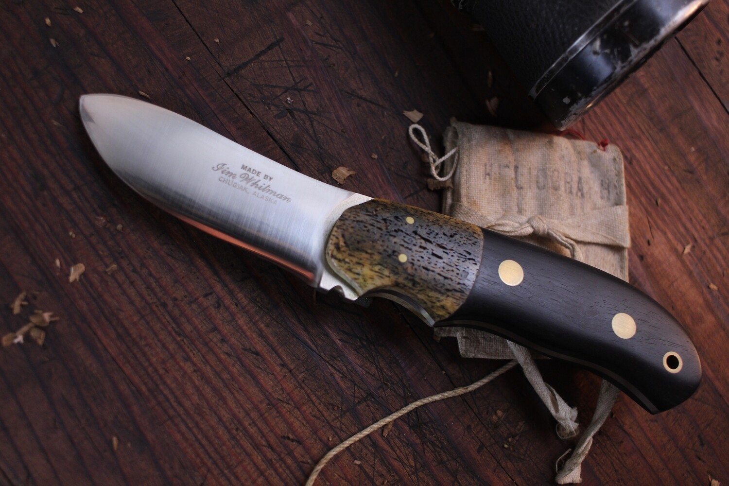 Jim Whitman Skinner 3&quot; Fixed Blade / Ebony &amp; Whale Bone / &quot;Whitman Grind&quot; Satin AEB-L