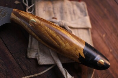 Semper Sharp Trapper 3.75" Custom Game Knife / Stabilized Maple Burl &amp; Charcoal Epoxy / Stone Washed AEB-L