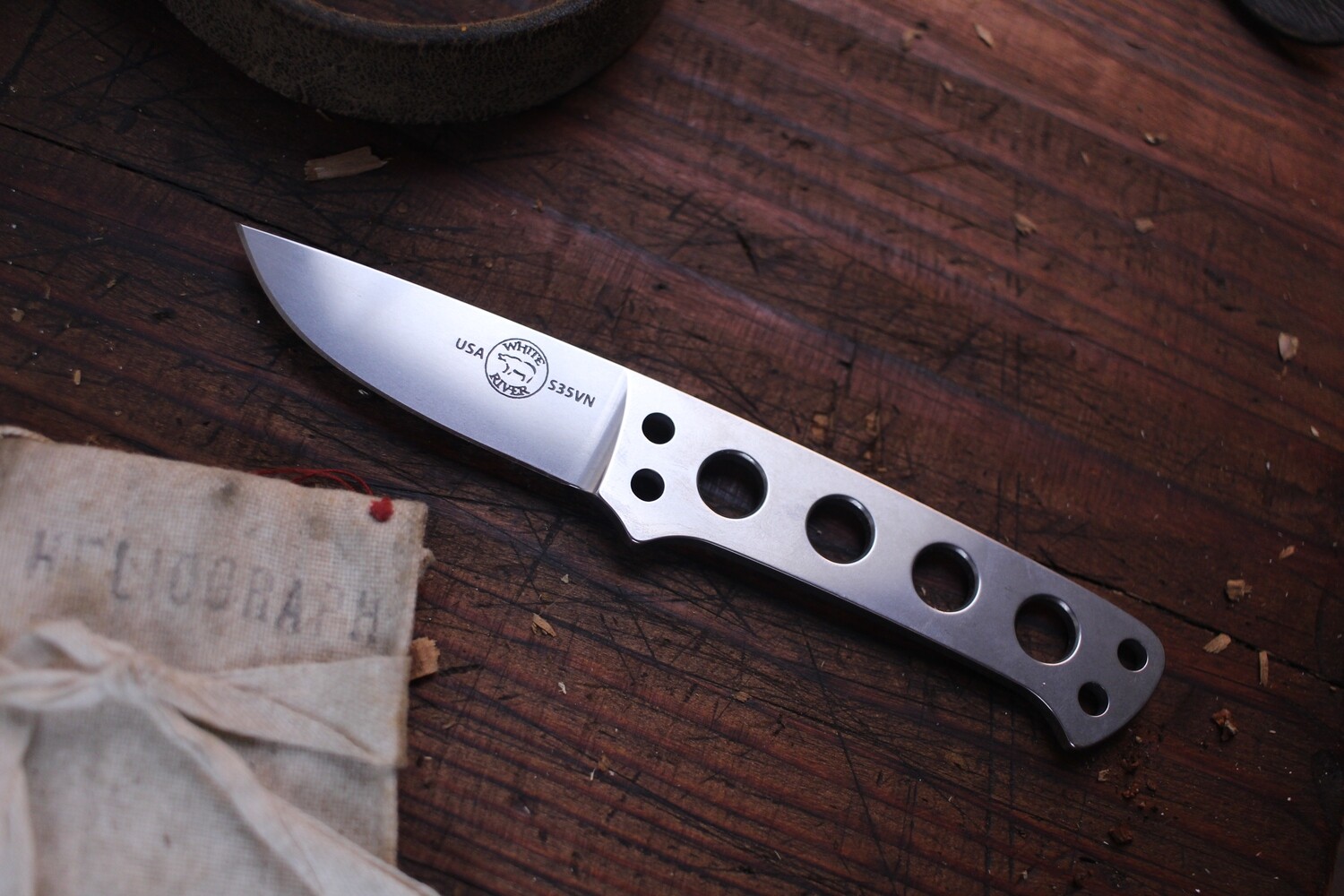 White River Knives ATK (Always There Knife) 2.5&quot; Fixed Blade / Skeleton Handle / Stonewashed CPM-S35VN