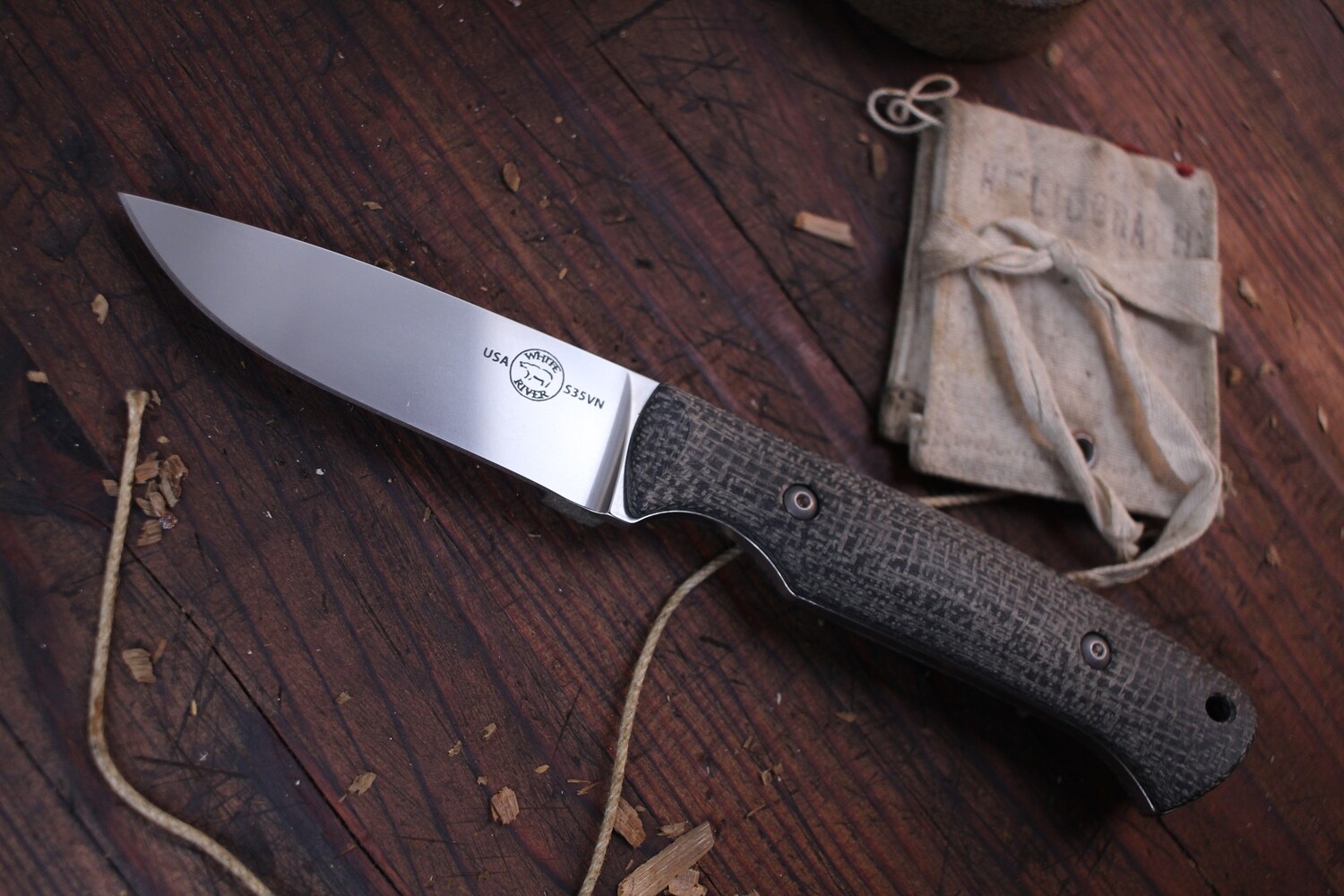 White River Knives Hunter 3.5&quot; Fixed Blade / Black Burlap Micarta / Polished CPM-S35VN
