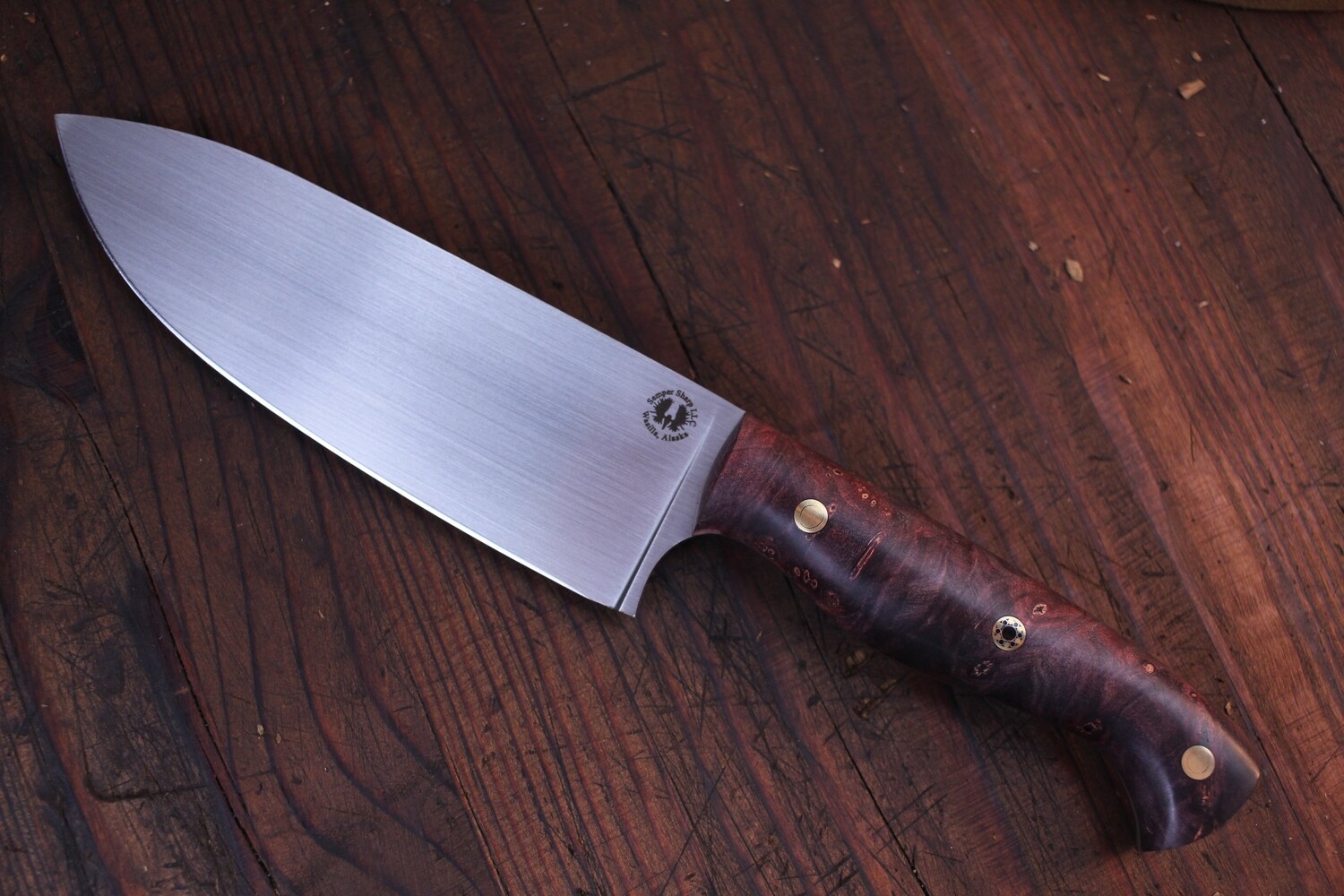 Semper Sharp 6&quot; Chef Knife / Dyed Maple Burl / Satin Nitro V