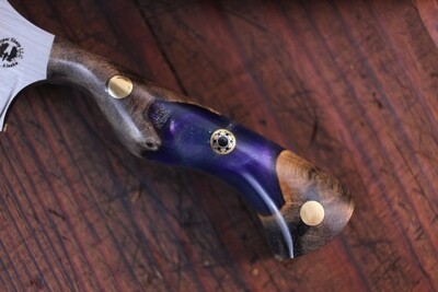 Semper Sharp Honey Badger 3" EDC Fixed Blade / Buckeye Burl &amp; Northern Lights Epoxy / Satin Nitro V