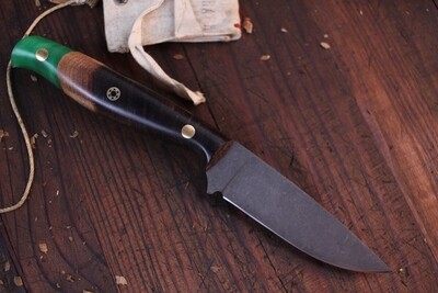 Semper Sharp Outdoorsman 3.5" Fixed Blade Knife / Tasmanian Blackwood &amp; Green Epoxy / Stonewashed Nitro V