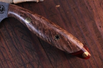 Semper Sharp Trapper 3.75" Custom Game Knife / Stabilized Maple Burl &amp; Merlot Epoxy / Stonewashed Nitro V