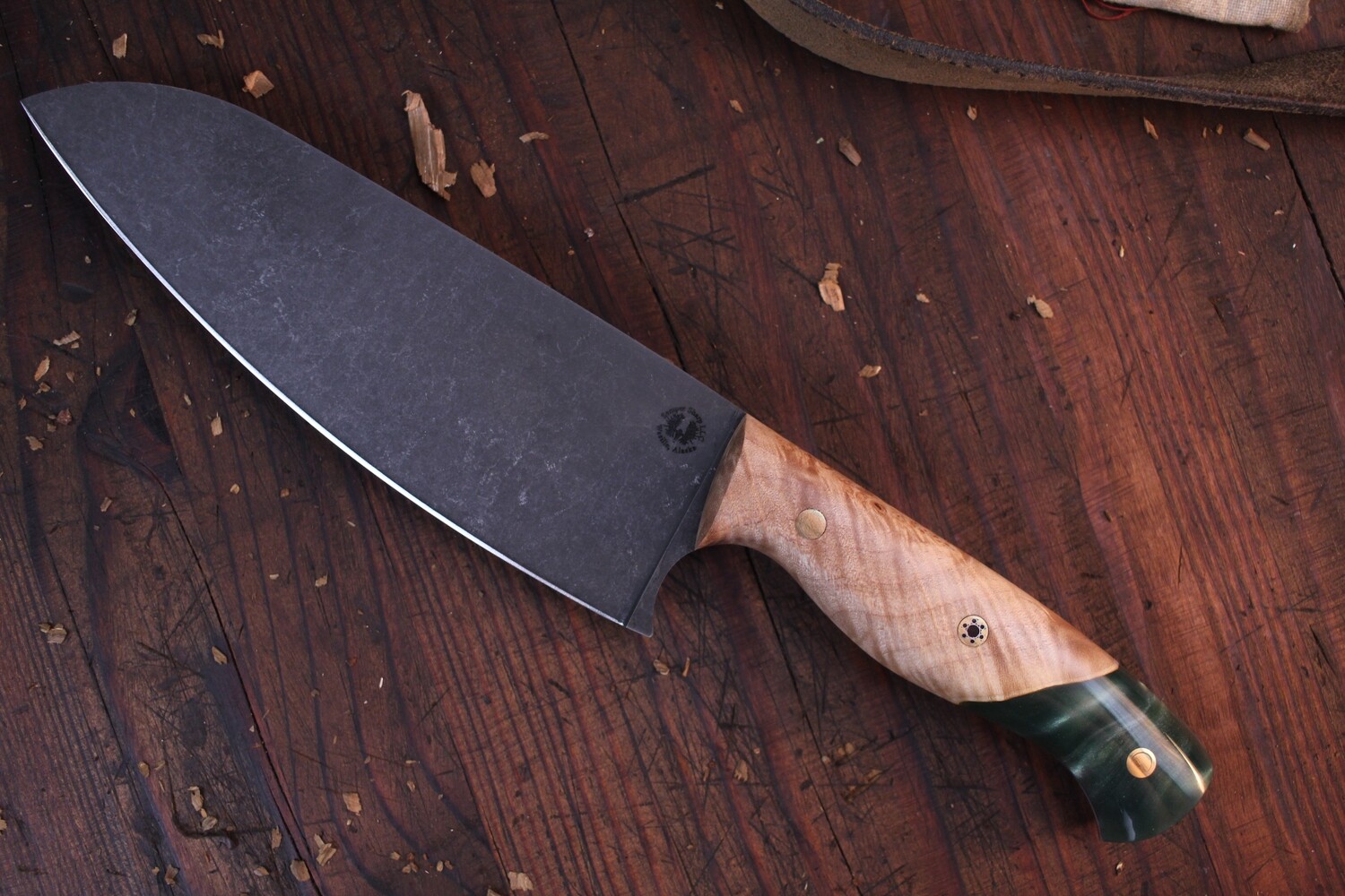 Semper Sharp 7&quot; Santoku Knife / Maple Burl &amp; Green Epoxy / Stonewashed Nitro V