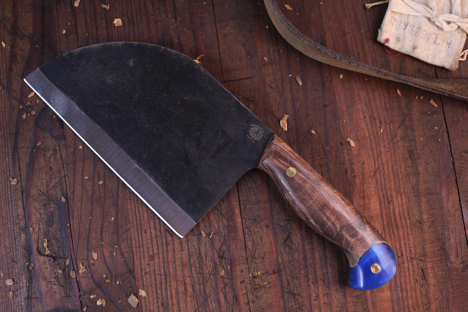 Semper Sharp Serbian Chef 6.25&quot; Fixed Blade / Maple Burl &amp; Green Epoxy / 80CRV2