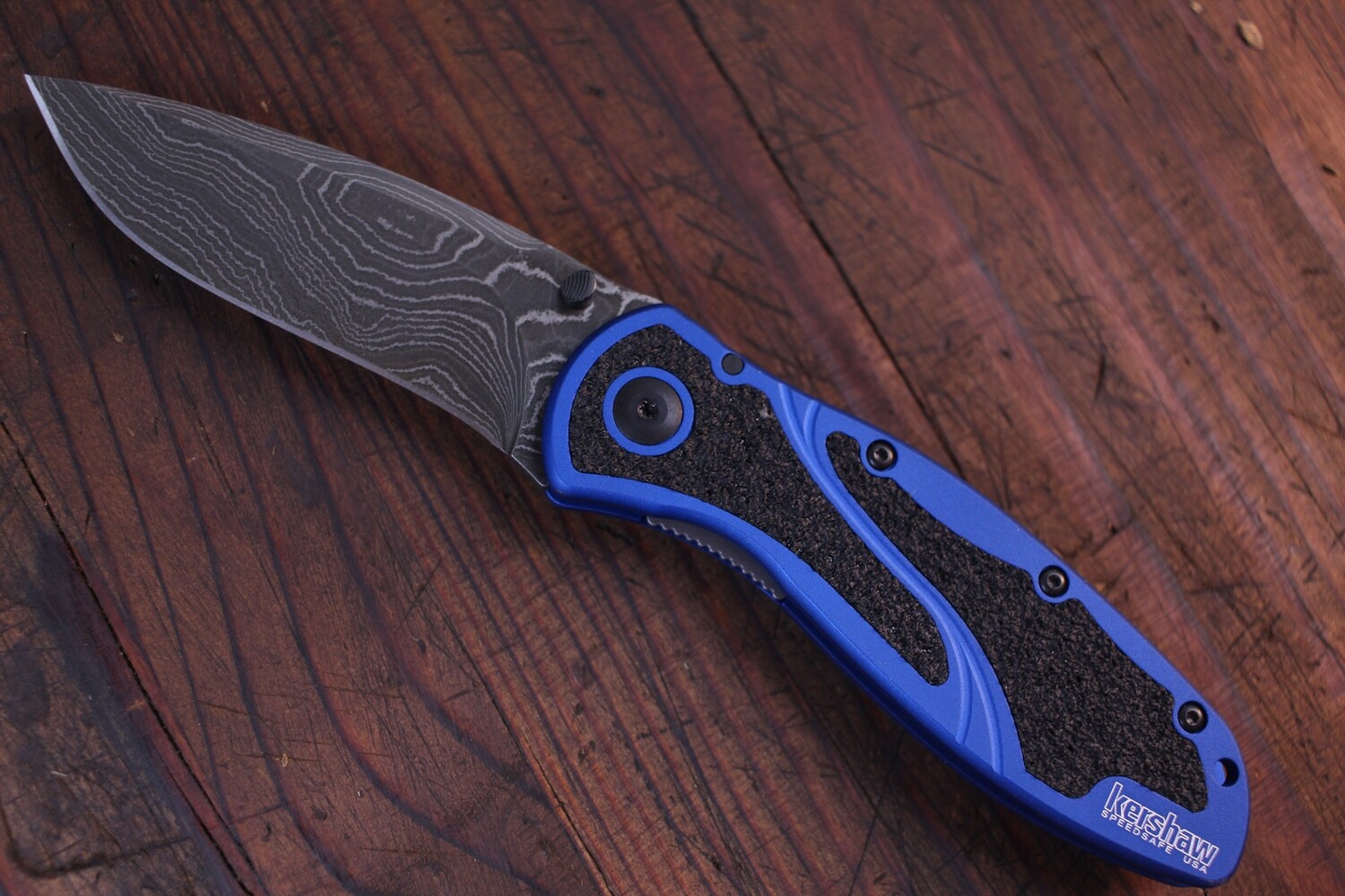 Kershaw Blur 3.375&quot; Assisted Opening Knife / Blue Aluminum / Damascus ( Discontinued )