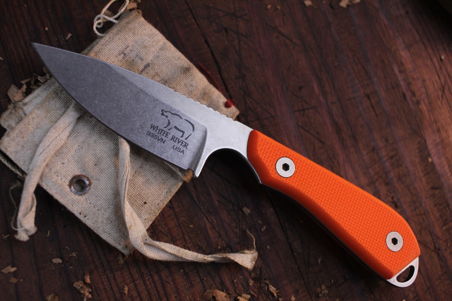 White River Knives M1 Backpacker Pro 3.1&quot; Fixed Blade Knife / Orange G-10 / Stonewash S35VN