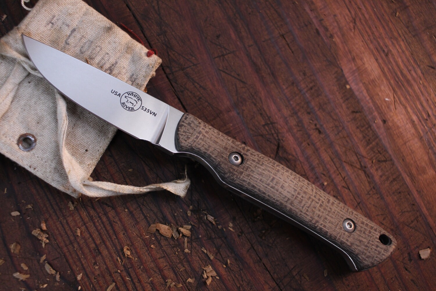 White River Knives Small Game 2.62&quot; Fixed Blade / Natural Burlap Micarta / Polished CPM-S35VN / Leather Sheath