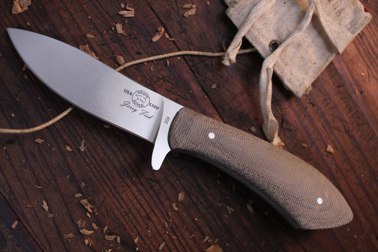 White River Knives Sendero Bush 3.6&quot; Fixed Blade Knife / Olive Drab Canvas Micarta / Stonewashed S30V