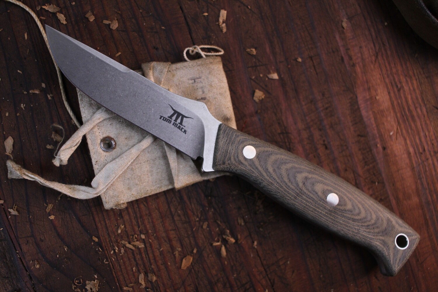 White River Knives Tom Mack Hunt 4&quot; Fixed Blade Knife / Black &amp; Olive Drab Linen Micarta / Stonewashed CPM-S35VN