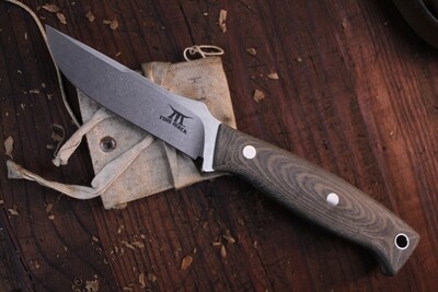 White River Knives Tom Mack Hunt 4" Fixed Blade Knife / Black & Olive Drab Linen Micarta / Stonewashed CPM-S35VN