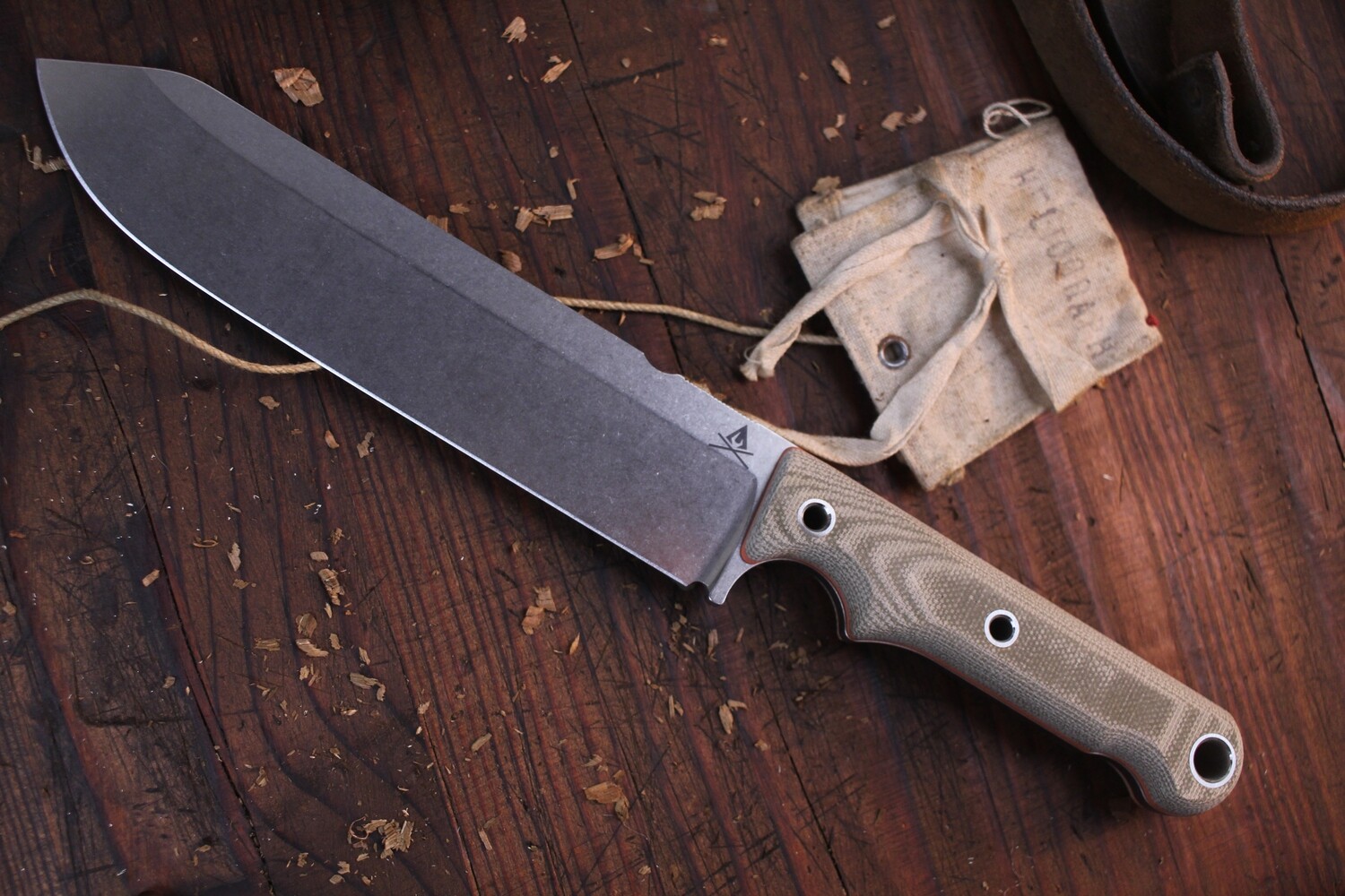White River Knives Firecraft FC7&quot; Fixed Blade Knife, Green Canvas Micarta / Stonewashed S35VN / Leather Sheath