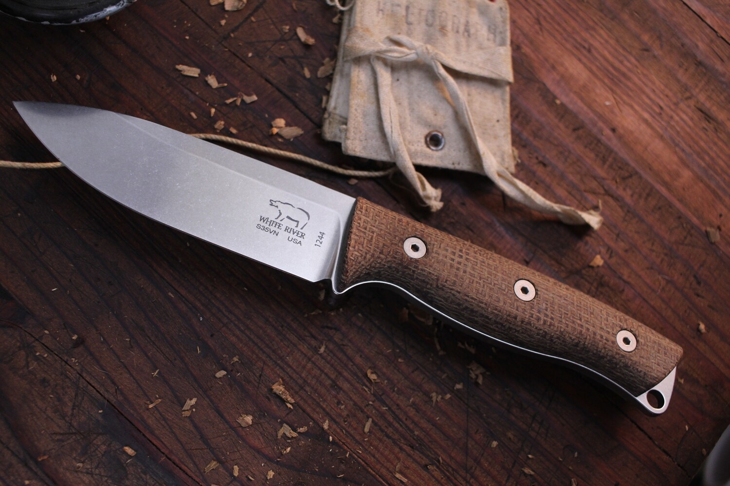 White River Knives Ursus 45 4.5&quot; Fixed Blade Knife /Natural Burlap Micarta / Stonewashed S35VN