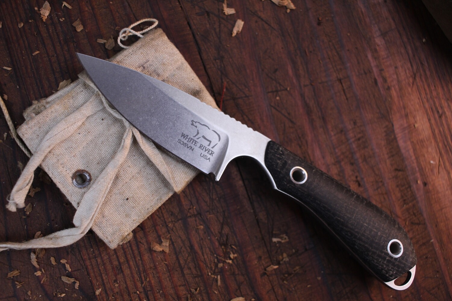 White River Knives Caper 3&quot; Fixed Blade Knife, Black Burlap Micarta / Stonewashed S30V