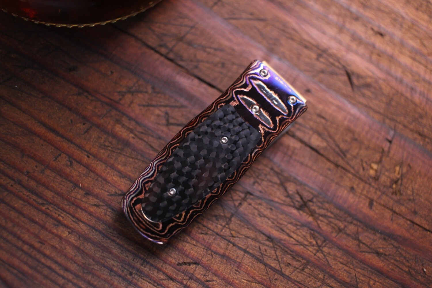 William Henry Studio M4 Flash Money Clip / Wave Mokume Frame / Carbon fiber