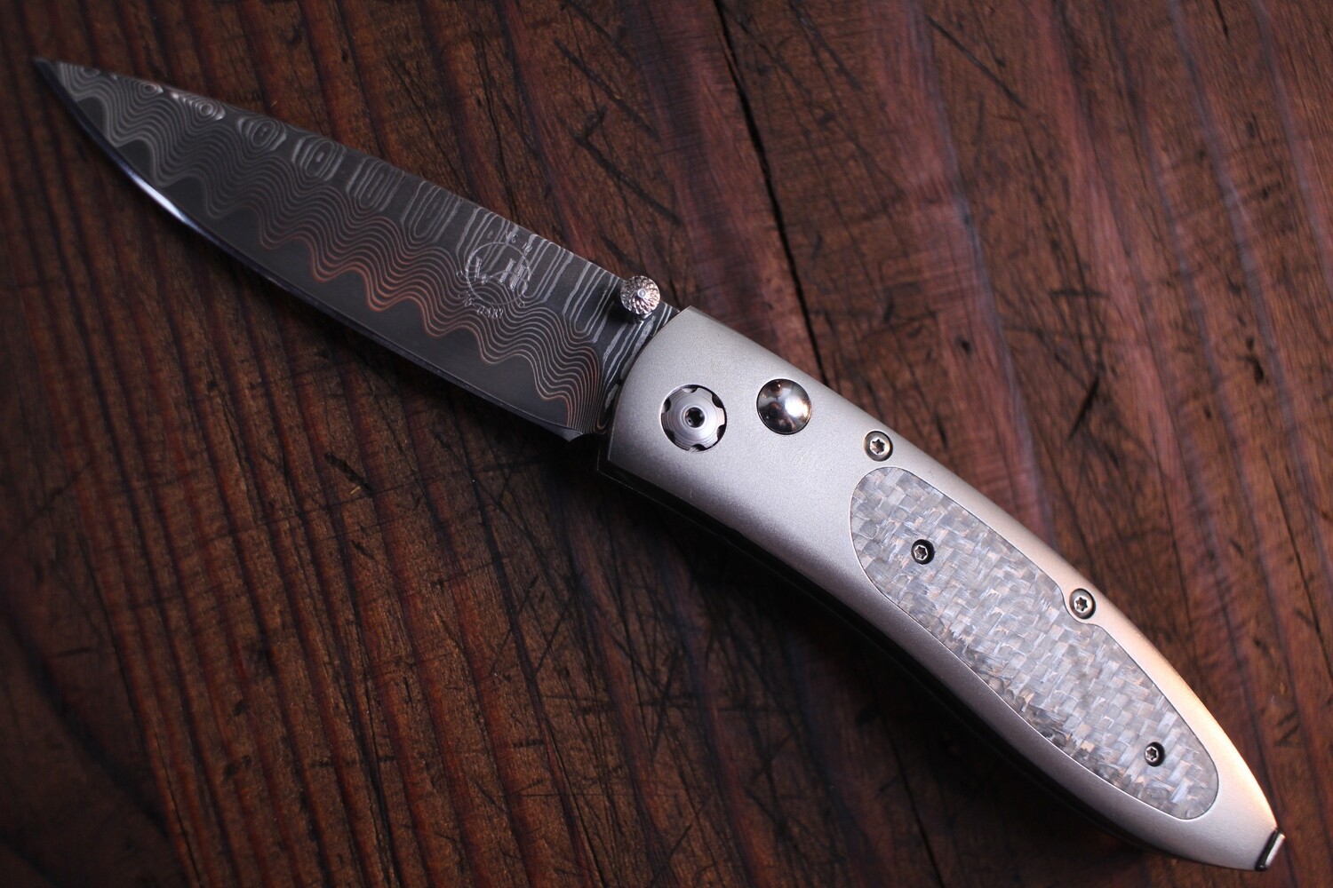 William Henry Studio B05 Streak 2.63&quot; Button Lock Folder, Titanium / Silver Twill G10 / Wave Damscus / VG-10 Core