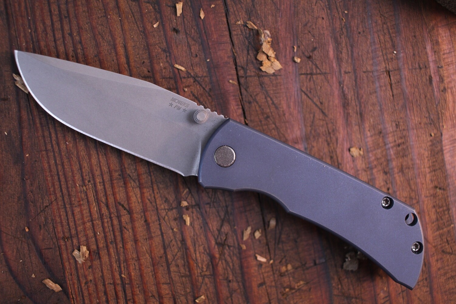 Mcnees Custom Knives PM Mac 2 3&quot; Folding Knife / Blue Titanium / 20CV ( Pre Owned )
