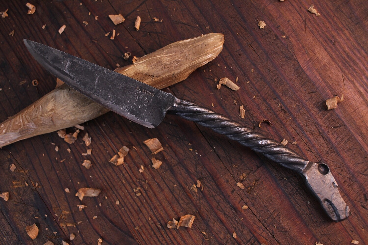 Mark Couch Bear Head Knife Fixed Blade 4&quot; Knife, High Carbon / Leather Sheath