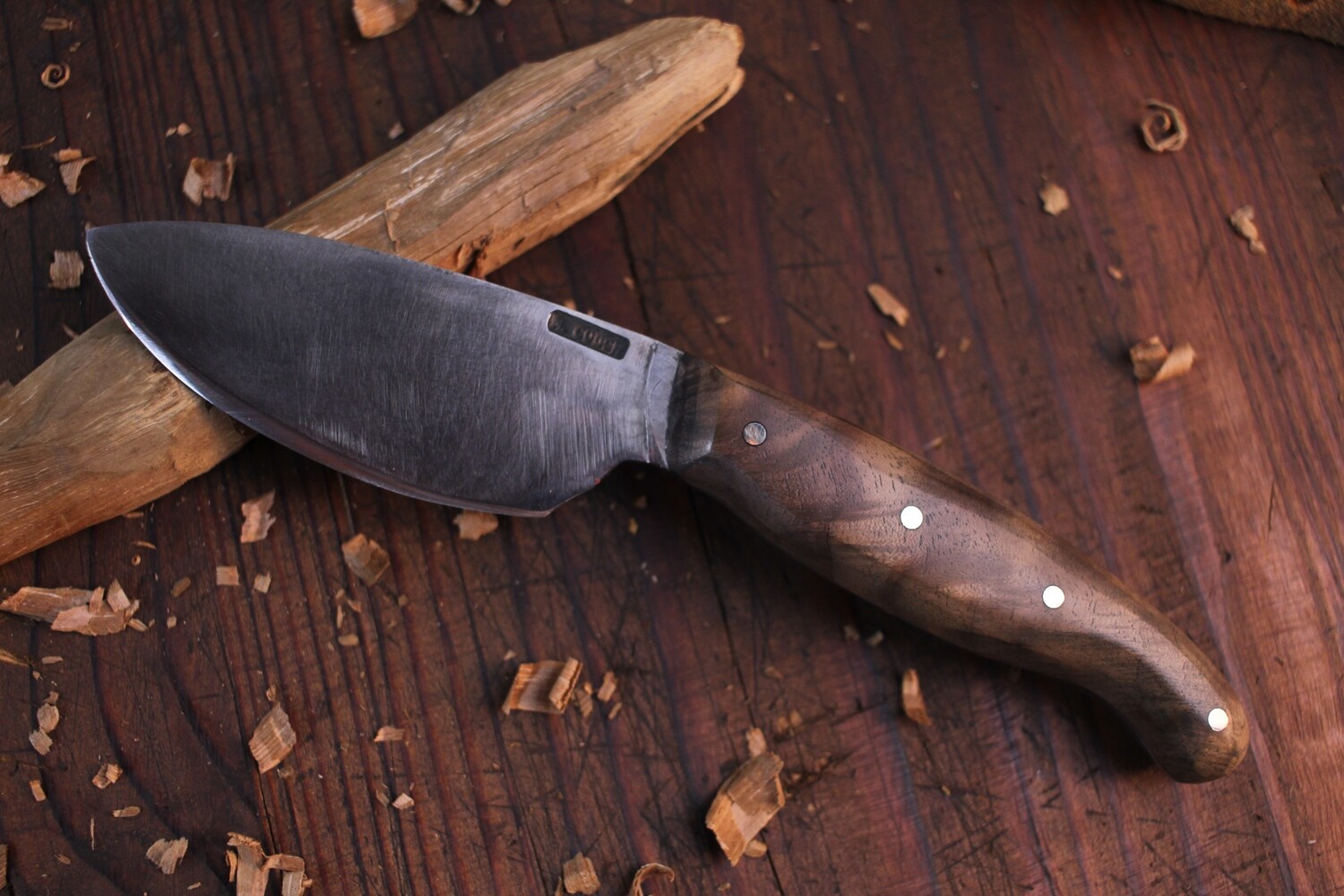 Mark Couch Lamb Skinner Fixed Blade 3.5&quot; Knife, High Carbon / Walnut / Leather Sheath