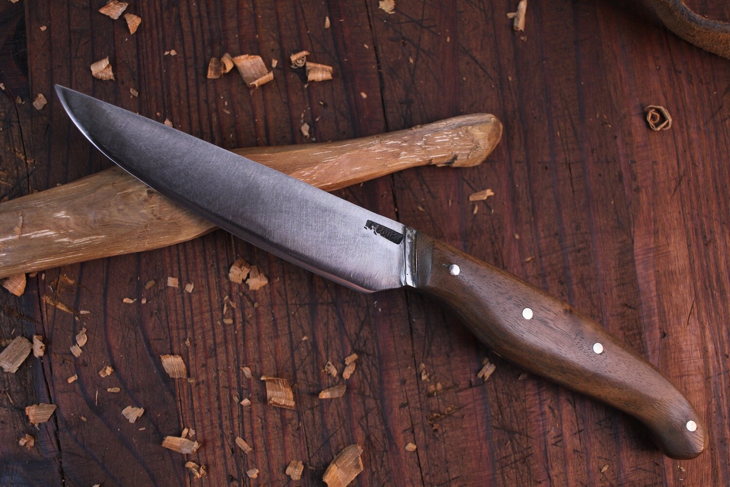Mark Couch Long Drop Point Knife Fixed Blade 4.5&quot; Knife, High Carbon / Walnut / Leather Sheath