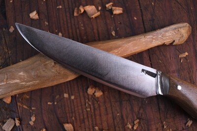 Mark Couch Long Drop Point Knife Fixed Blade 4.5" Knife, High Carbon / Walnut / Leather Sheath