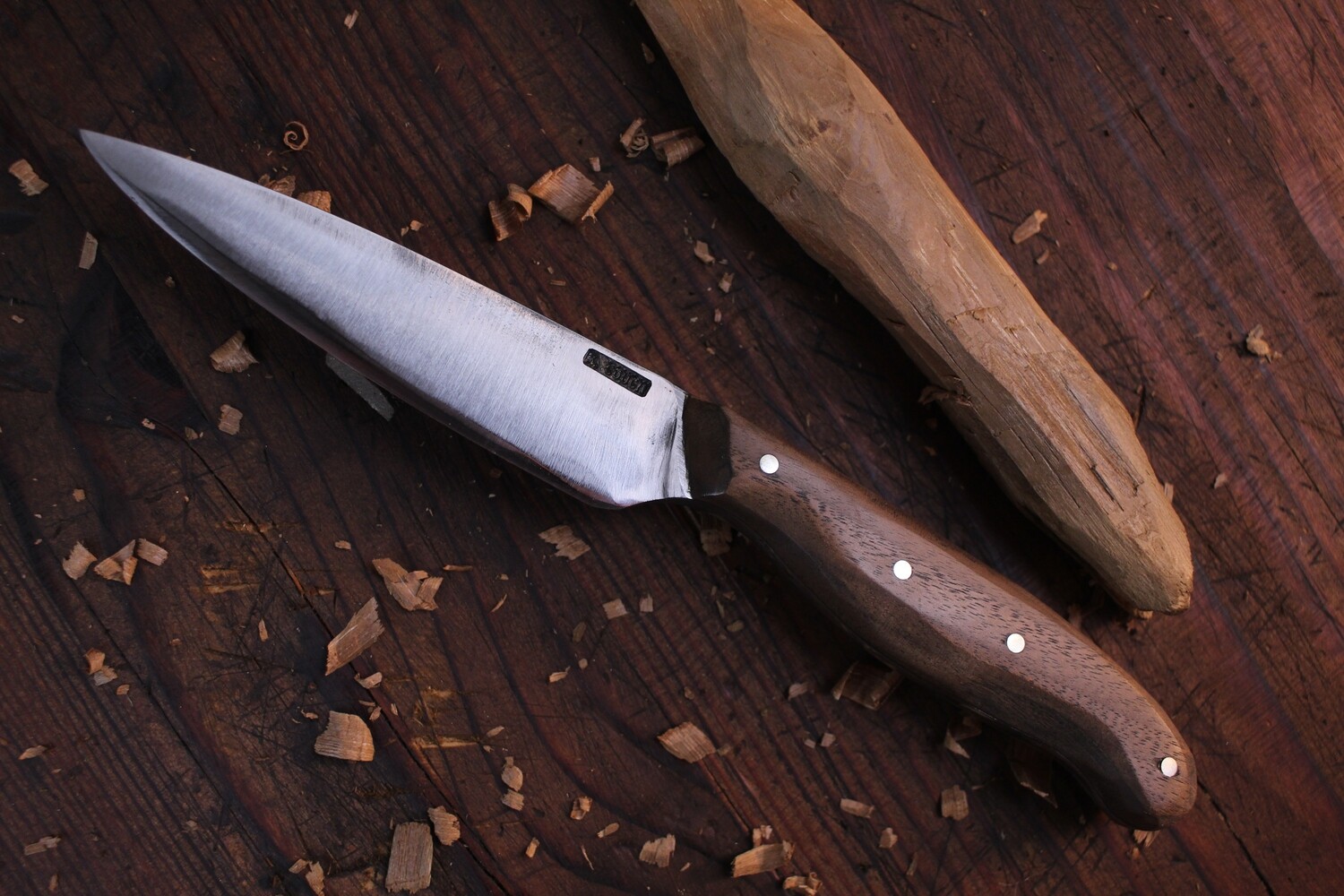 Mark Couch Long Drop Point Knife Fixed Blade 4.25&quot; Knife, High Carbon / Walnut / Leather Sheath