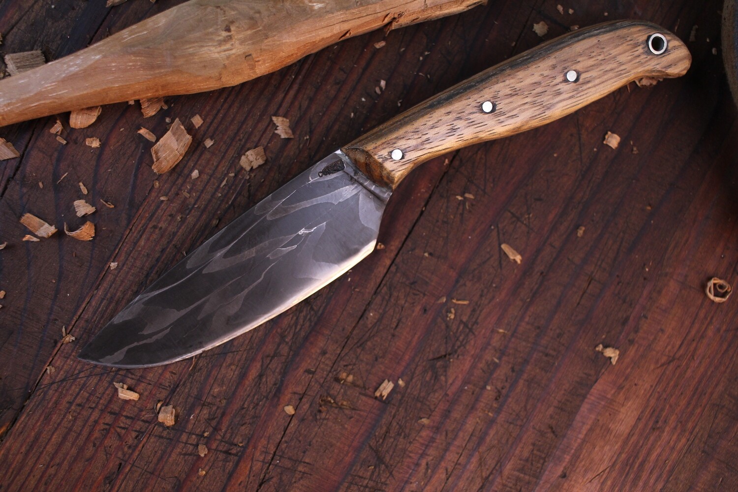 Mark Couch Magma 3.75&quot; Fixed Blade Knife / Oak / Alaska Magma Damascus
