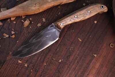 Mark Couch Magma 3.75" Fixed Blade Knife / Oak / Alaska Magma Damascus