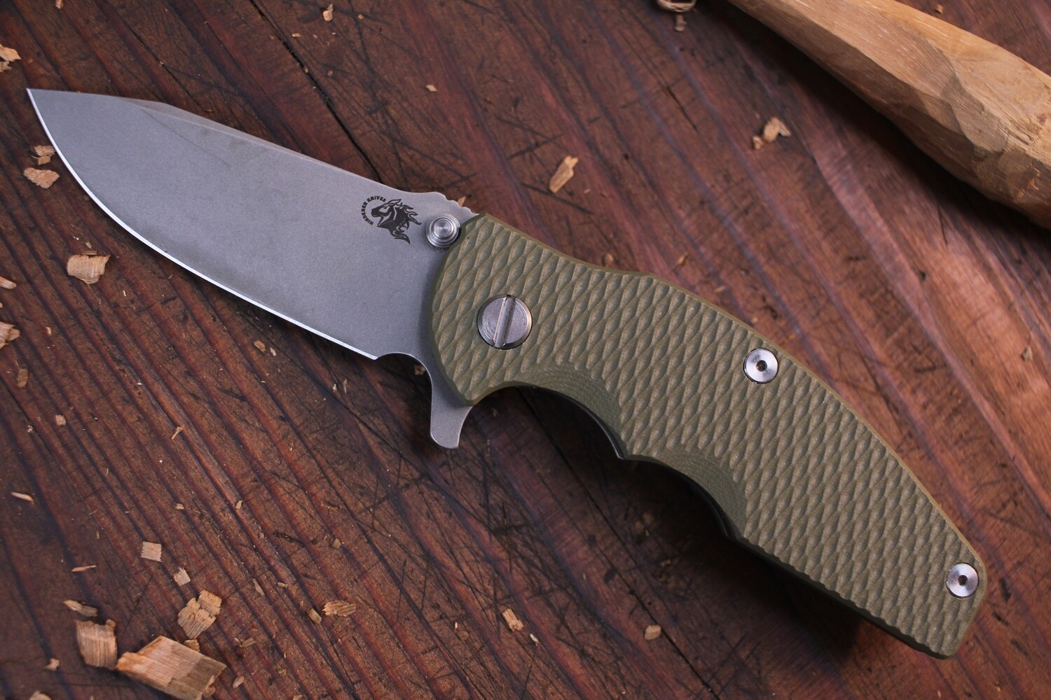 Hinderer Jurassic 3.5&quot; Folding Knife / OD Green G10 &amp; Bronze Lockside / Stonewashed 20CV ( Pre Owned )